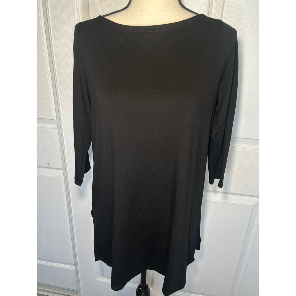Eileen Fisher Black Boat‎ Neck 3/4 Sleeve Tunic Top Size Small